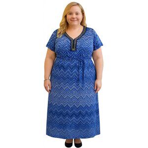 NY Collection Beaded Self Tie Blue Maxi Dress 1X Petite